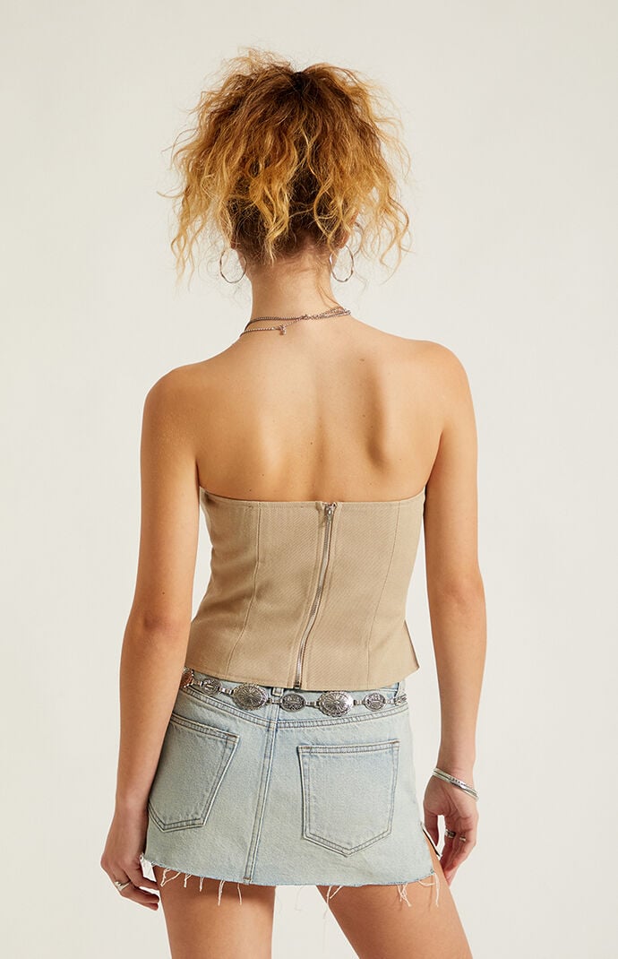 Third Charm Knox Strapless Denim Lace-Up Corset | Pacsun
