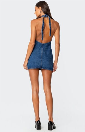 Destinee Denim Halter Mini Dress image number 2