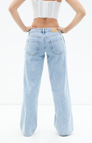 Casey Light Indigo Rhinestone Low Rise Baggy Jeans image number 3