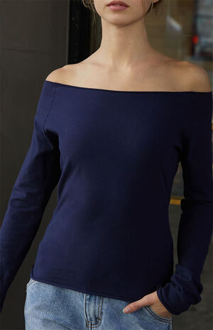 Navy Bonnie Off-The-Shoulder Top image number 3