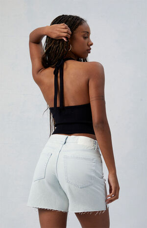 Eco Light Indigo Asymmetrical High Waisted Relaxed Jorts image number 3