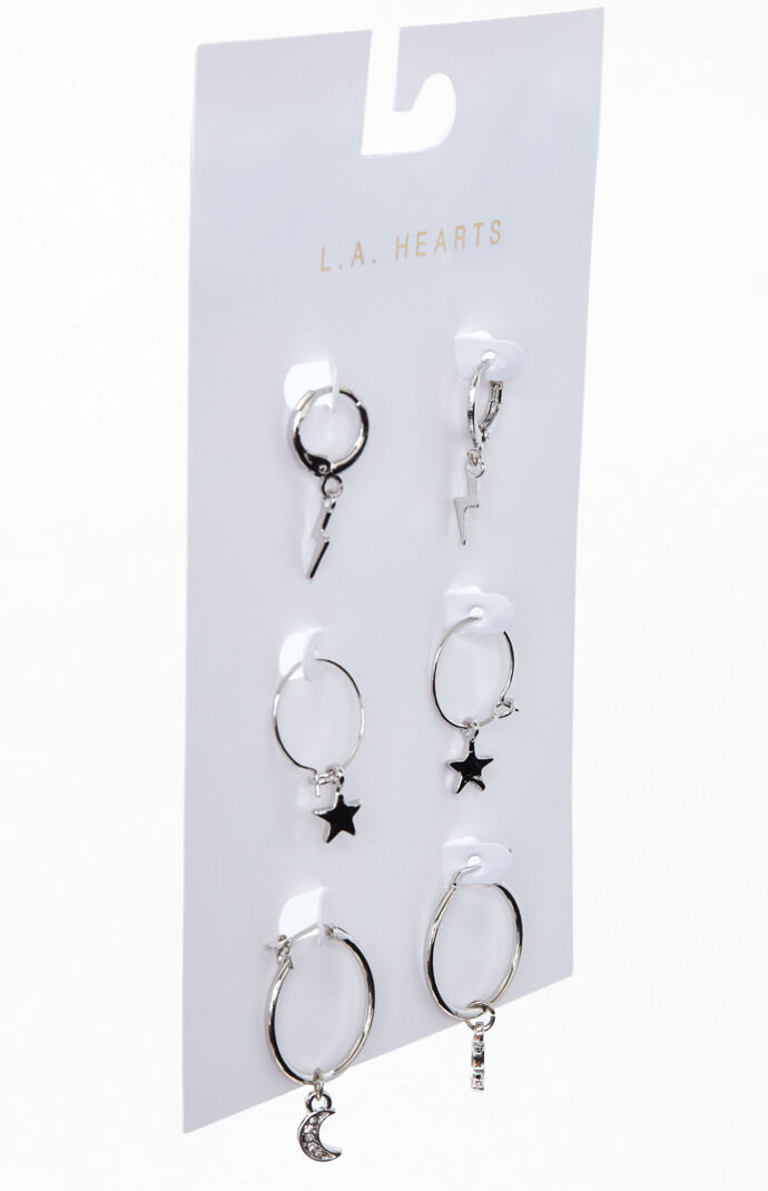 3 Pack Silver Celestial Earrings