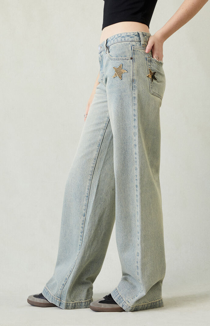 Pacsun Casey Low Rise Baggy Jeans Camo Star Light Indigo | Pacsun