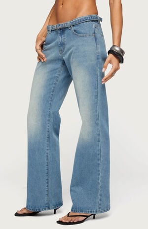 Belted Low Rise Straight Leg Jeans image number 2