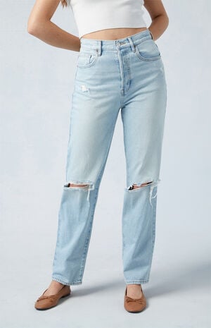 Eco Light Blue Distressed Dad Jeans