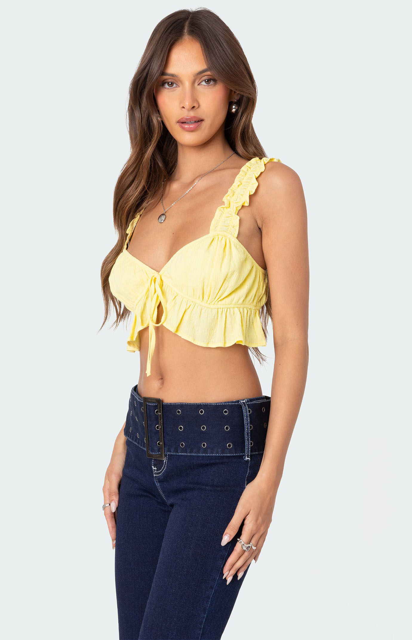 Edikted Tie Front Ruffled Top