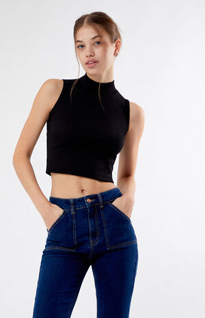 Black Mock Neck Tank Top image number 1