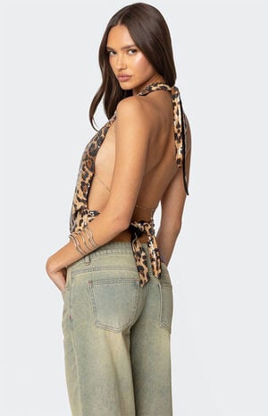 Sequin Leopard Printed Cowl Neck Top image number 2
