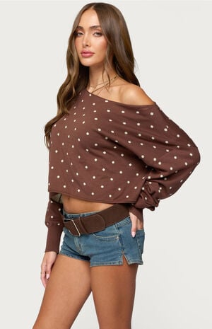Oversized Off Shoulder Polka Dot Sweater image number 2