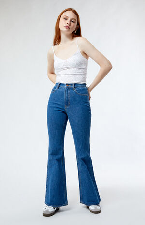 Eco Stretch Dark Indigo High Waisted Flare Jeans image number 2