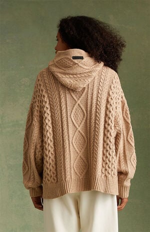 Gold Heather Cable Knit Hoodie image number 3