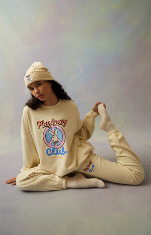 playboy by pacsun off white smile club oversized sweatshirt pacsun
