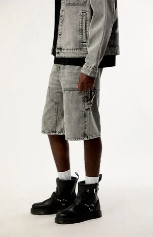 Black Baggy Carpenter Denim Shorts image number 4