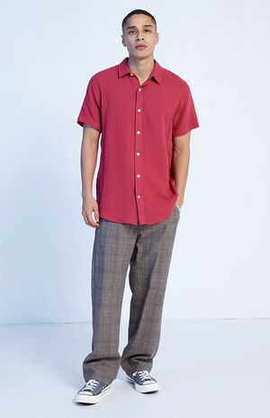 Red Textured Classic Camp Shirt image number 4