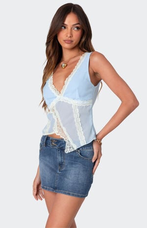 Chiffon & Lace Sheer Asymmetric Top image number 3