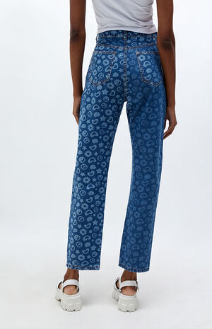 Dark Blue Printed Dad Jeans image number 4