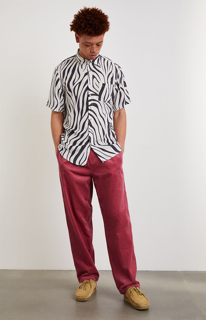 Holiday Printed Short Sleeve Button Up Shirt