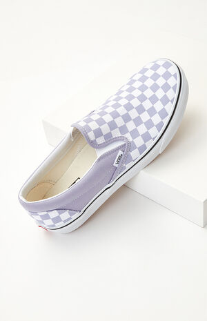 Checkerboard White & Lavender Slip-On Shoes image number 1