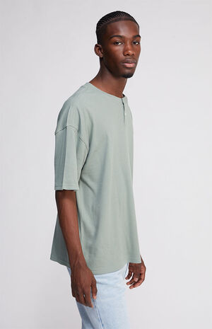 Green Boxy Henley T-Shirt image number 2