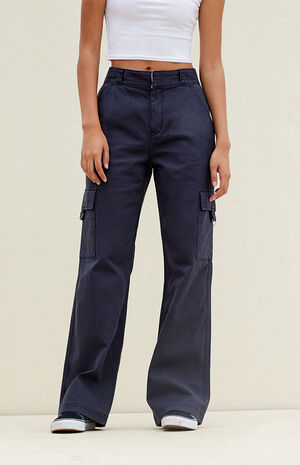 Navy Fold-Over Waist Utility Cargo Pants image number 2