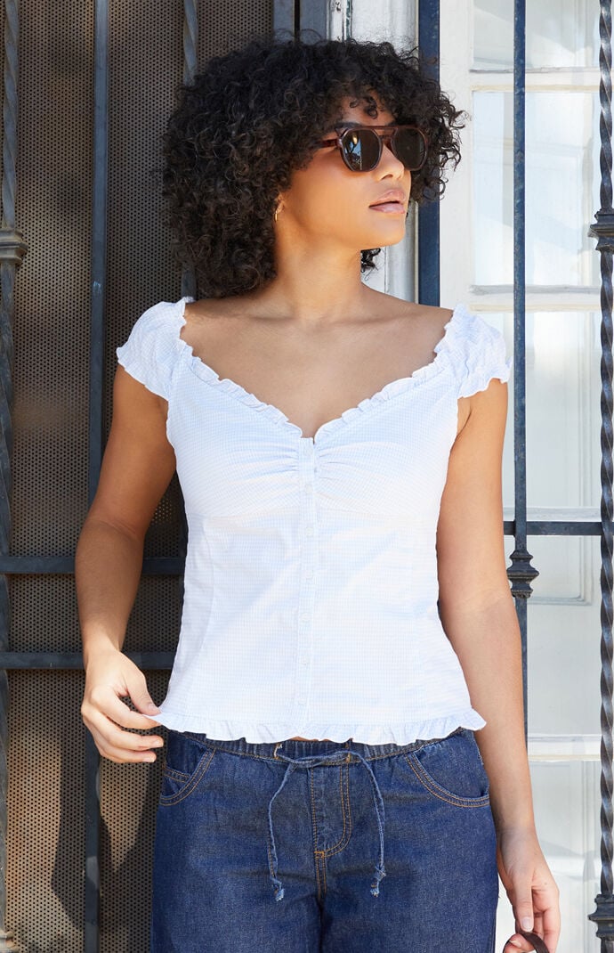 John Galt Light Blue Gingham Elena Tank Top