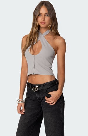 Reissa Criss Cross Halter Top image number 3