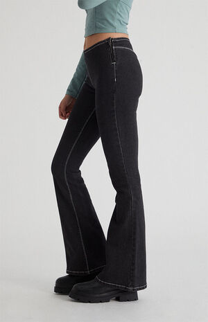 Black Low Rise Flare Pants image number 3