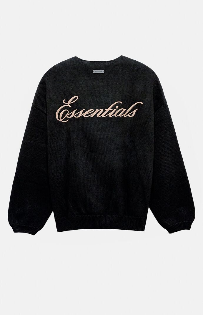 Fear of God ESSENTIALS Vintage Black Waffle Knit Crew Neck Sweater