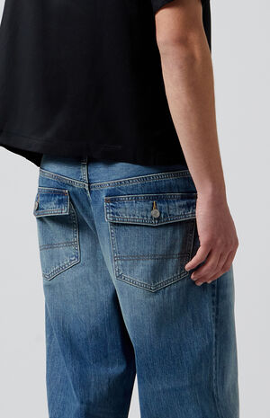 Medium Indigo Button Slub Baggy Jeans image number 5