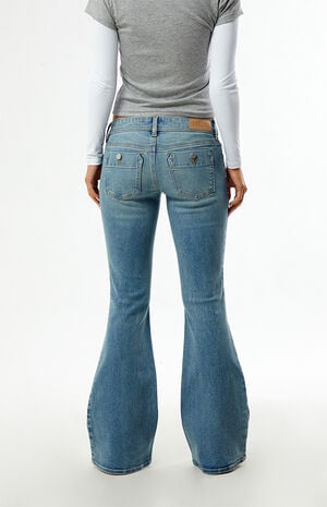 Alana Ultra Low Rise Flare Jeans Button Pockets Light Blue image number 4