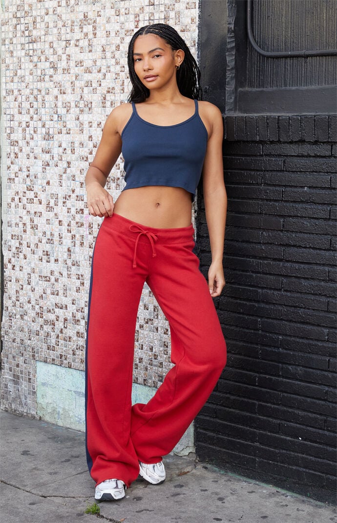 John Galt Red Hilary Side Stripe Yoga Baggy Sweatpants