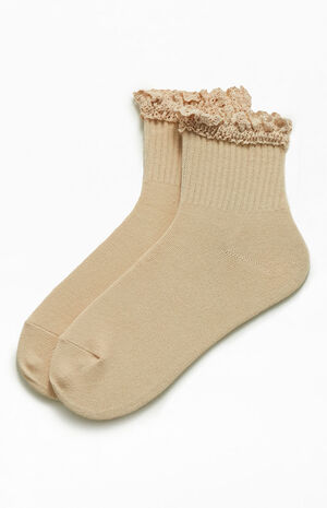 Neutral Ruffle Trim Ankle Socks image number 1