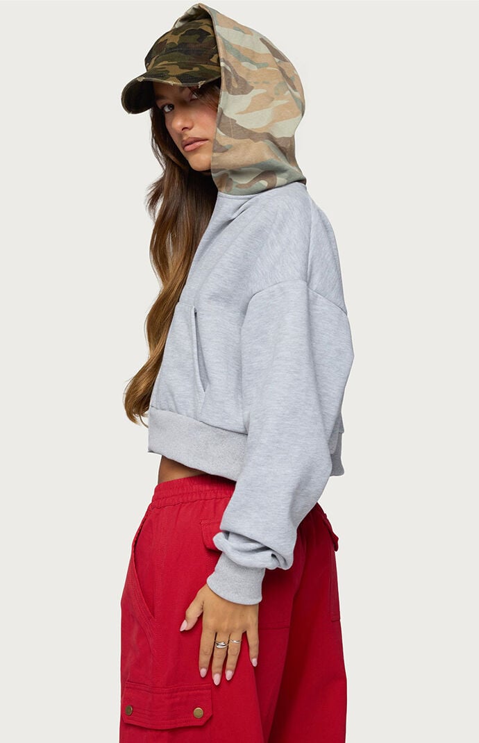 Edikted Graci Contrast Camo Zip Up Hoodie