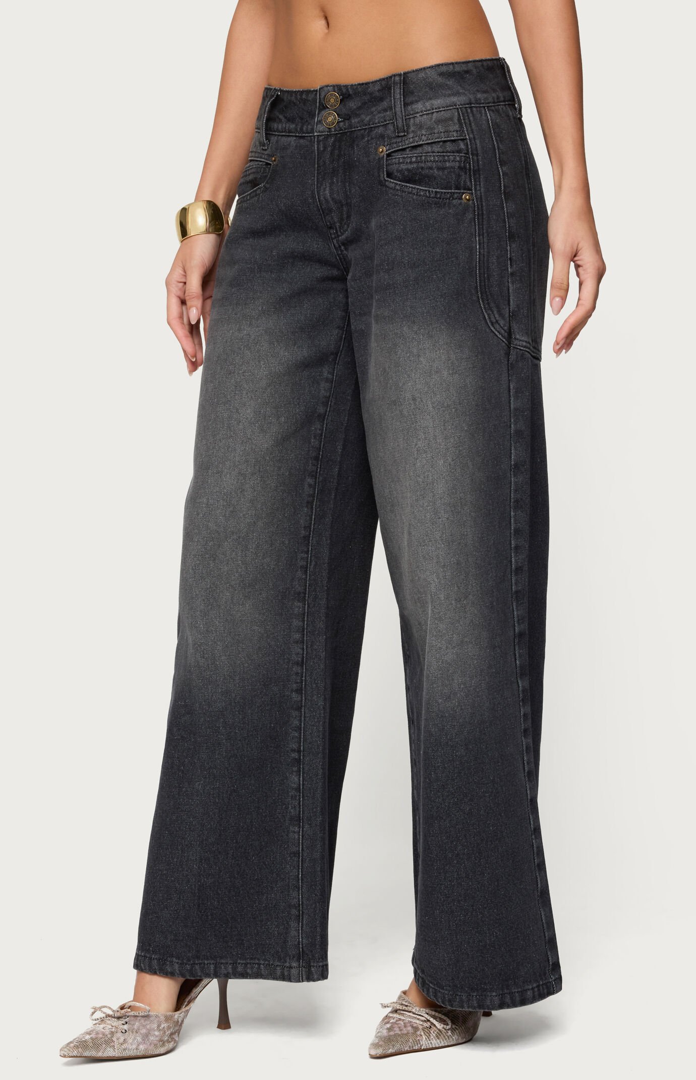 Edikted Charlize Stitched Washed Low Rise Baggy Jeans