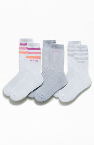 3 Pack White 3 Stripes Crew Socks image number 1