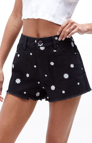 Eco Daisy Embroidered High Waisted Denim Festival Shorts image number 2