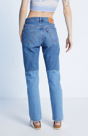 501 Medium Blue Pieced Straight Leg Jeans image number 4