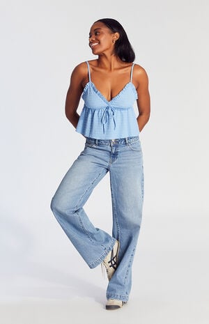 Casey Low Rise Baggy Jeans Double Button Medium Indigo
