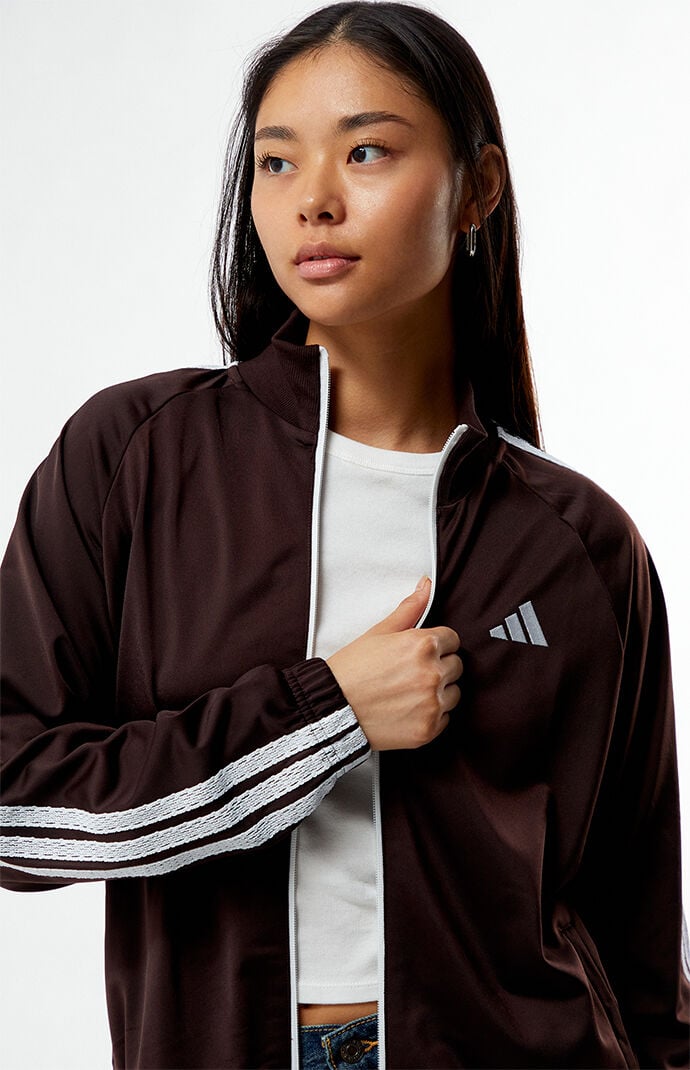 adidas Brown Tricot 3 Stripes Track Jacket | PacSun
