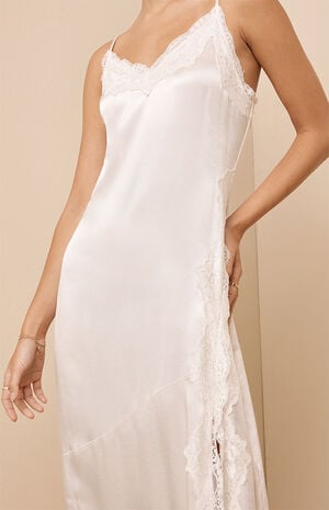 Satin Lace Trim Midi Dress image number 2