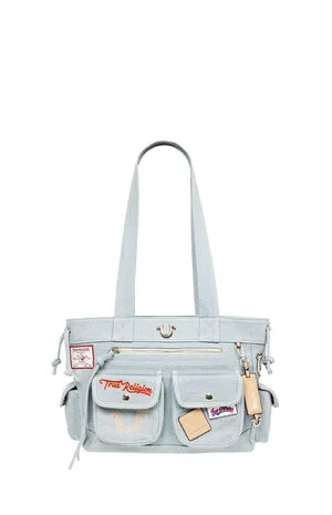 Blue Denim Multi Patch Tote Bag image number 1