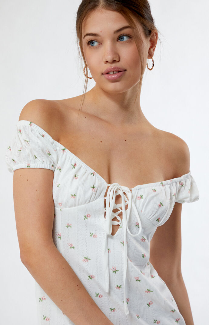 Glamorous Pink Rose Pointelle Off The Shoulder Mini Dress PacSun