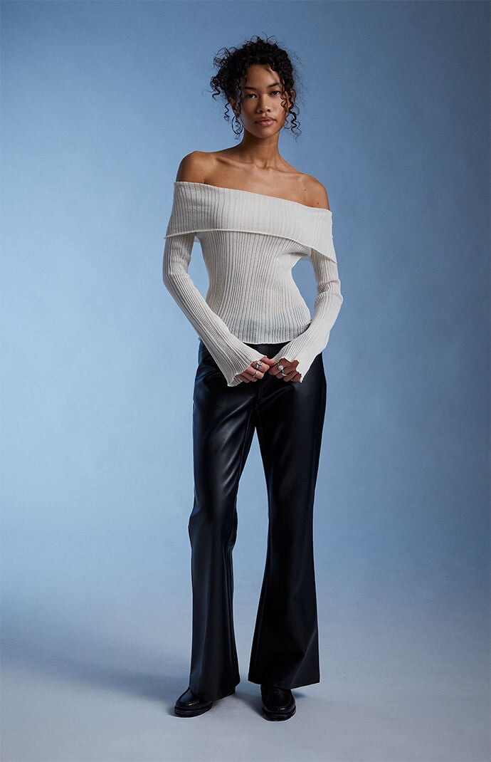 Third Charm Blake Sheer Off-The-Shoulder Sweater