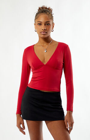 Gianna Plunge V-Neck Long Sleeve Top image number 2