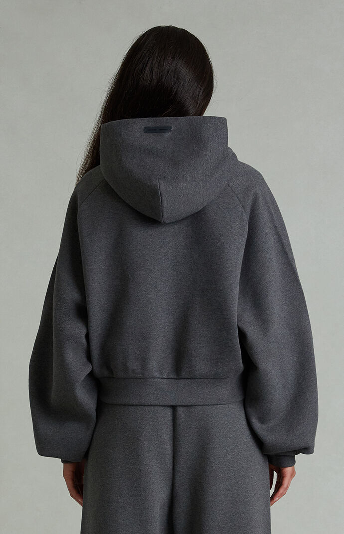 Fear of God ESSENTIALS Women's Charcoal Heather '90s Embossed Raglan Cropped Hoodie
