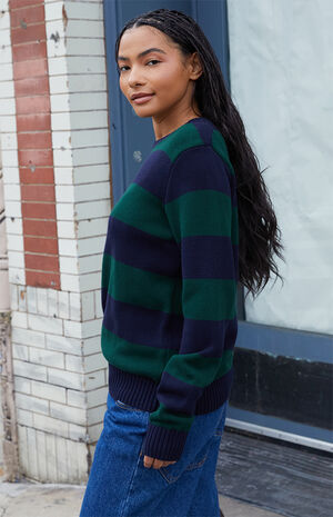 Blue & Green Brianna Striped Thick Knit Sweater image number 2
