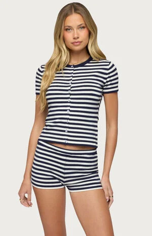 Irena Striped Button Up Knit Top image number 1