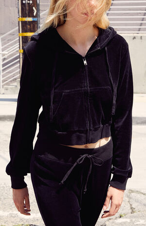 Black Velour Full Zip Hoodie image number 2