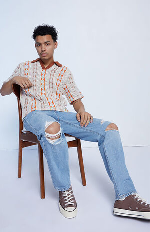 Cream Crochet Polo Sweater image number 4