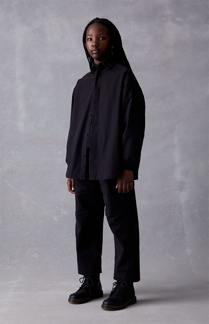 Kids Fear of God Essentials Jet Black Button Down Shirt Kids Fear of God Essentials Jet Black Button Down Shirt